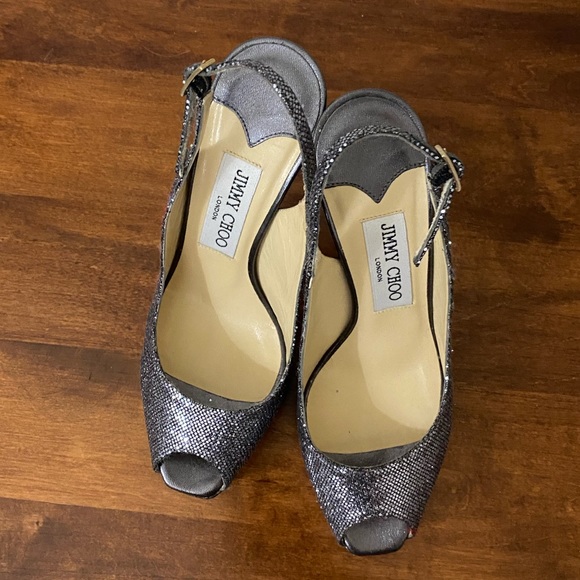 Grey sparkly open toe sling back Jimmy Choo high heels - Picture 5 of 9